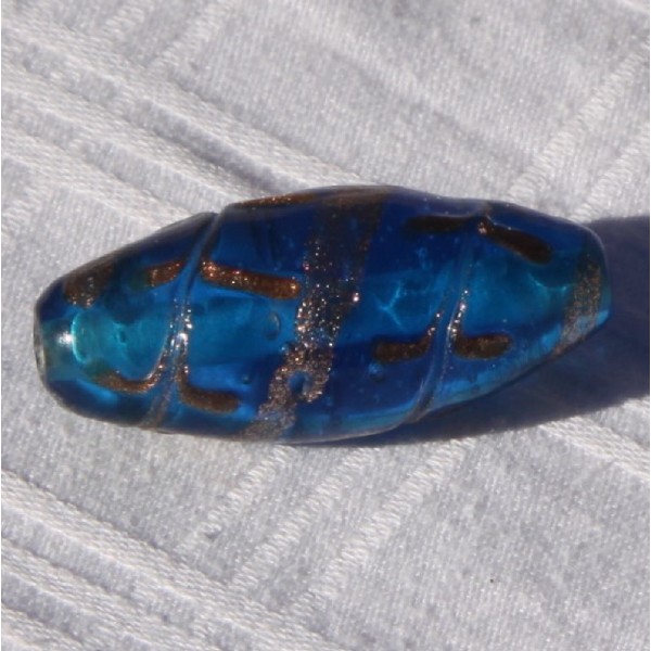 Perle en verre translucile bleue, ovale de 4 cm - Photo n°3