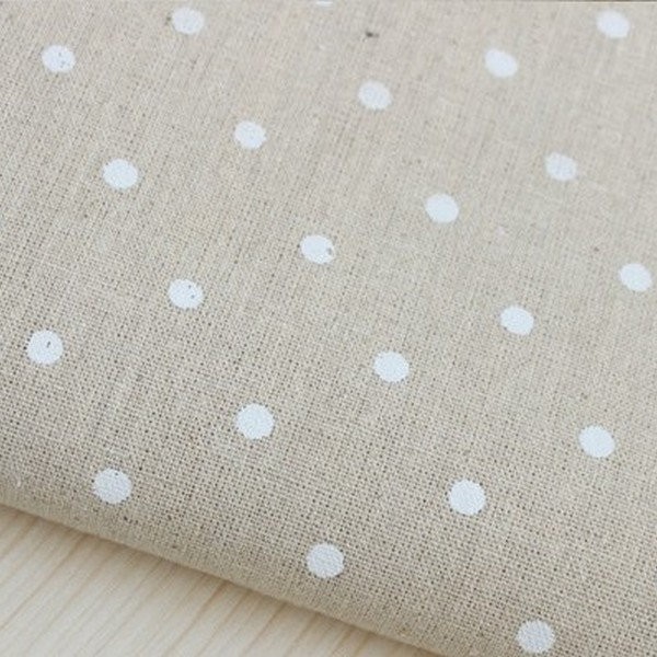 Tissu coton lin patchwork décoration couture 50 x 45 cm POIS BLANC FOND FICELLE - Photo n°1