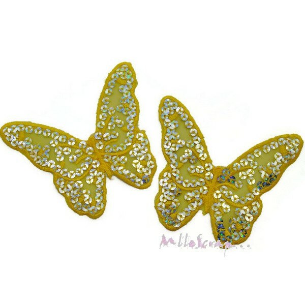 Appliques papillons tissu sequin - 2 pièces - Photo n°1