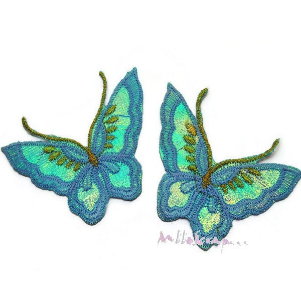 Appliques papillons tissu bleu - 2 pièces - Photo n°1