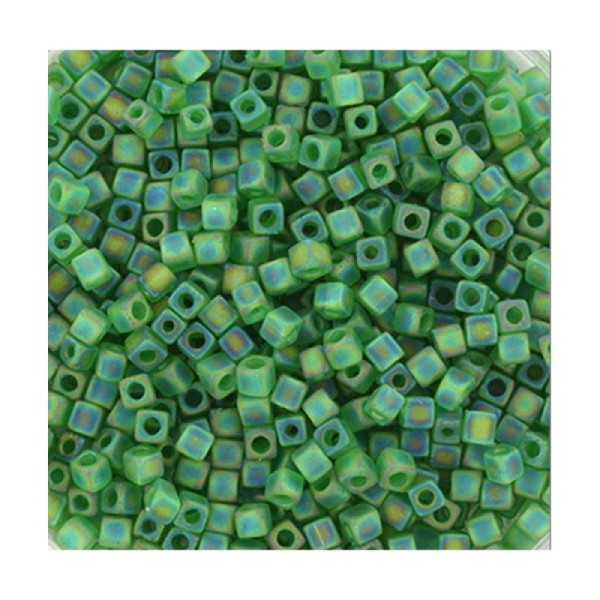 15 Grammes De Perles Miyuki Cubes 1.8mm Vert Transparent Ab Mat - Photo n°1