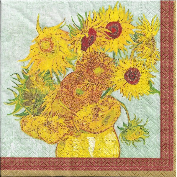 4 Serviettes en papier Van Gogh Vase avec douze Tournesols Format Lunch 414-VAN1 Easy Life Decoupage - Photo n°1