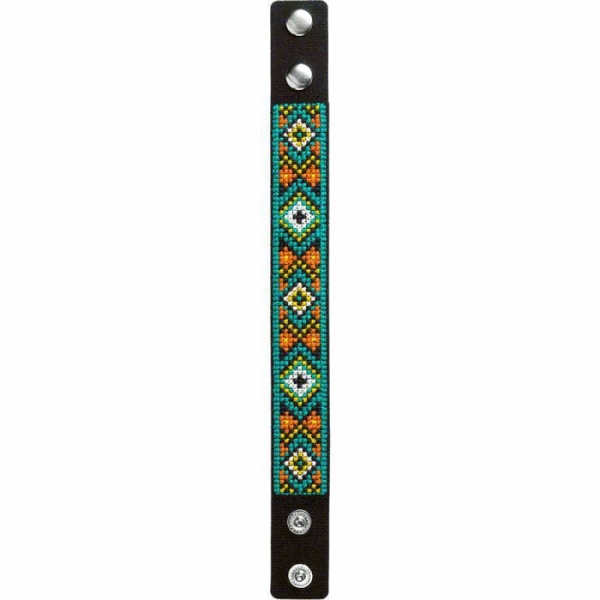 DIY point de croix Broderie Bracelet Kit, avec coton Mouline fils sur Artificielle En Cuir, 2.2 cm x - Photo n°2