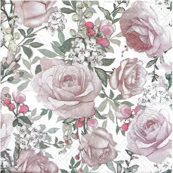 4 Serviettes en papier Fleurs Roses Gorgeous Format Lunch Decoupage Decopatch SDL-122600 Paw - Photo n°1