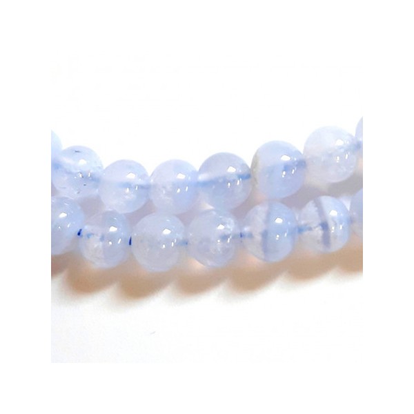 Fil de 58 perles rondes 6mm 6 mm en calcédoine bleue rayée - Photo n°2
