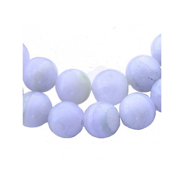 Fil de 58 perles rondes 6mm 6 mm en calcédoine bleue rayée - Photo n°4