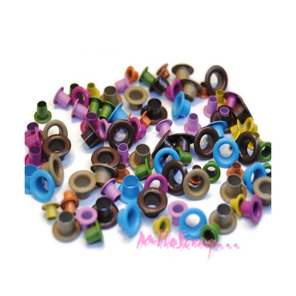 Œillets métal multicolore tailles diverses - 80 pièces - Photo n°1