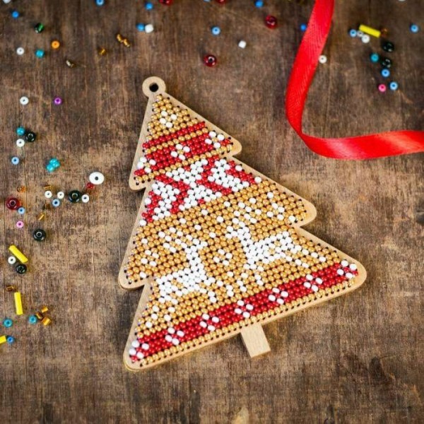 Perlé DIY Kit, Arbre de Noël Ornement sur toile en bois, Broderie Artisanat DIY Kit, cadeau de Noël - Photo n°2