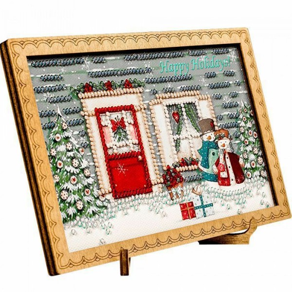 Broderie de perle sur le kit de bricolage en toile, cadre en bois et support, joyeuses fêtes! 10 х 1 - Photo n°2