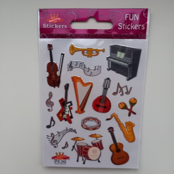 Gommettes stickers, sur le thème des instruments de musique, violon, batterie, .. - Photo n°1