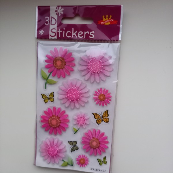 Gommettes stickers 3D, sur le thème des fleurs roses en relief - Photo n°1