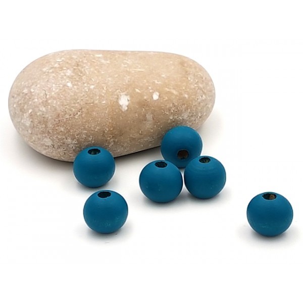 100 Perles En Bois 10mm Bleu Paon - Photo n°1