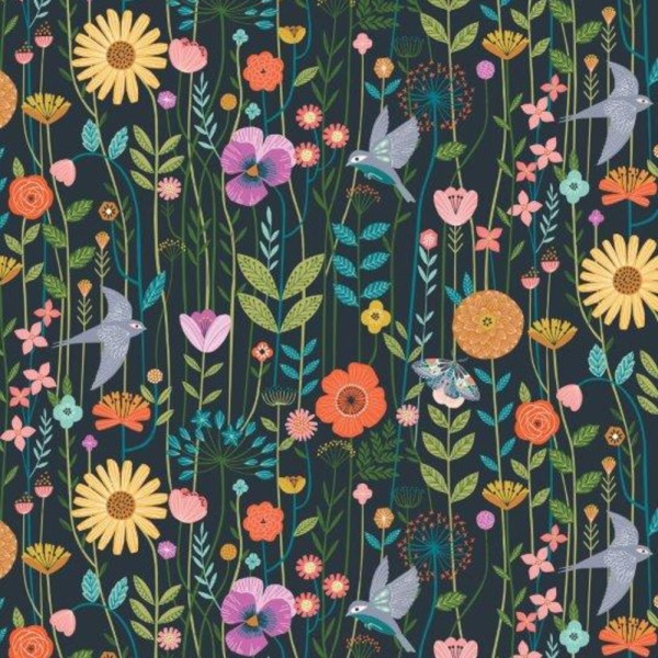 Tissu Dashwood studio - AVIARY - fleurs et oiseaux multicolore - coton - Photo n°1