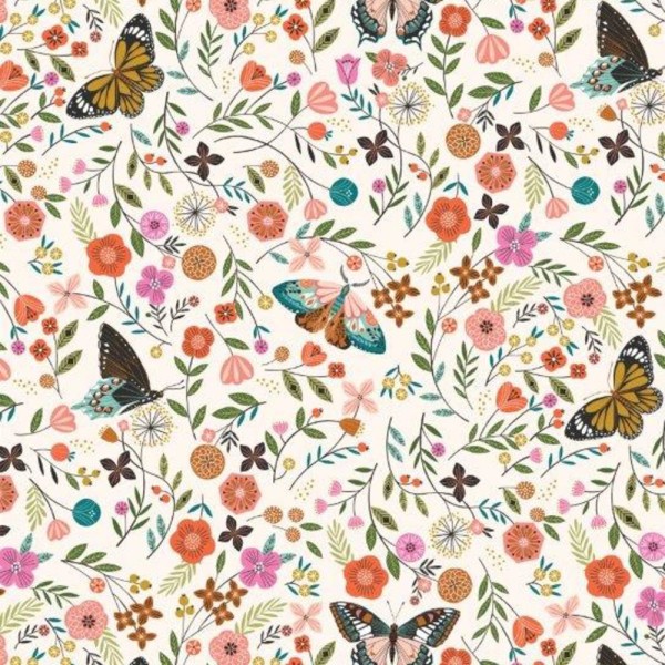 Tissu Dashwood studio - AVIARY - fleurs et papillon multicolore - coton - Photo n°1