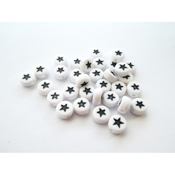 20 Perles en acrylique rondes 7mm blanc et étoile noire - Photo n°1