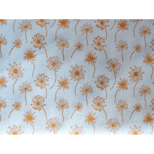 Coupon tissu STENZO popeline de coton - pissenlit orange , fond blanc – 50x50cm - Photo n°1
