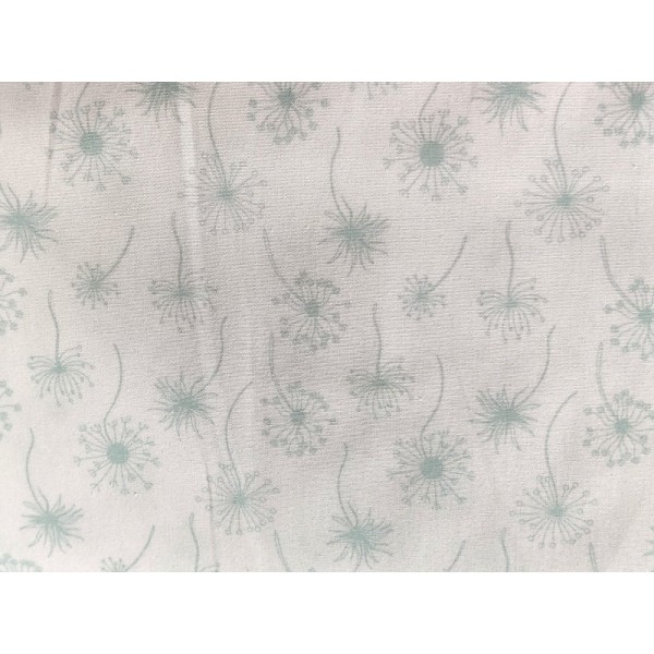 Coupon tissu STENZO popeline de coton - pissenlit vert d'eau , fond blanc - 50x50cm - Photo n°1