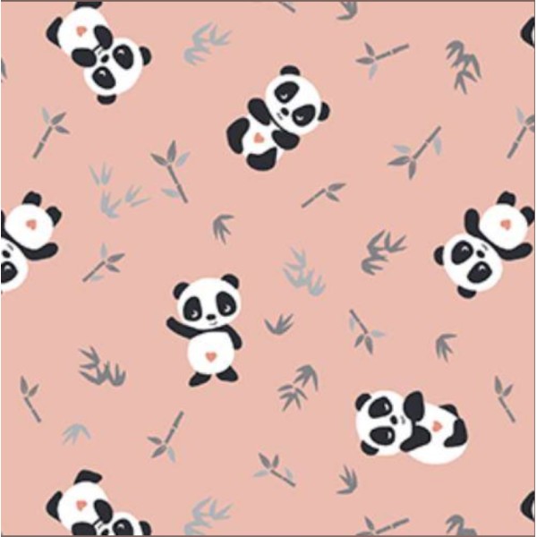 Coupon tissu coton – panda sur fond rose - 40x50cm - Photo n°1