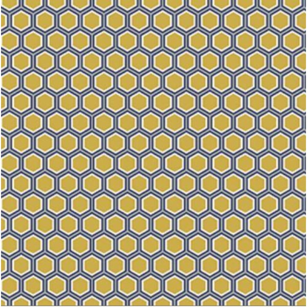 Coupon tissu coton – hexagone bleu jaune / géométrique - 40x50cm - Photo n°1