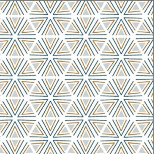 Coupon tissu coton – fleur bleu / géométrique - 40x50cm - Photo n°1