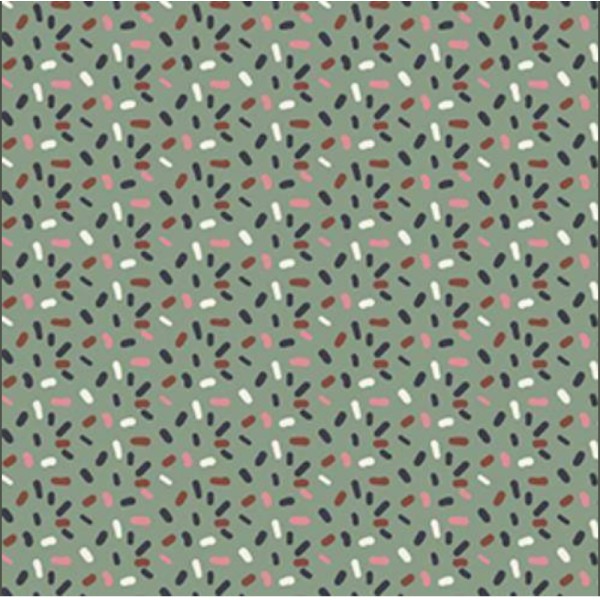 Coupon tissu coton – point multicolore fond vert - 40x50cm - Photo n°1