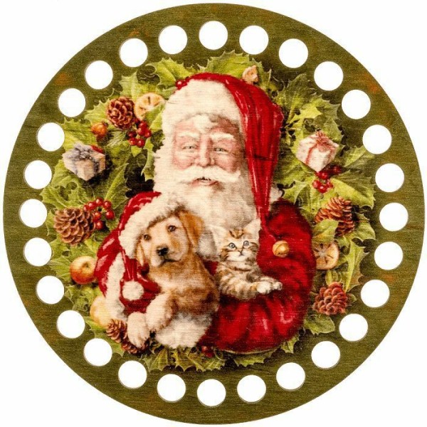 Père Noël avec chiot et chaton, point de croix Broderie Fil Organisateur, Mouline titulaire 15 cm x - Photo n°1