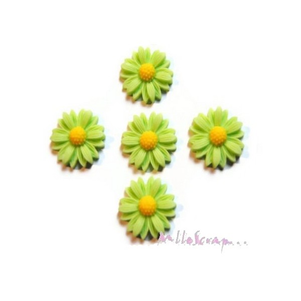 Cabochons fleurs paquerettes résine vert - 5 pièces - Photo n°1