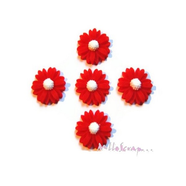 Cabochons fleurs paquerettes résine rouge - 5 pièces - Photo n°1