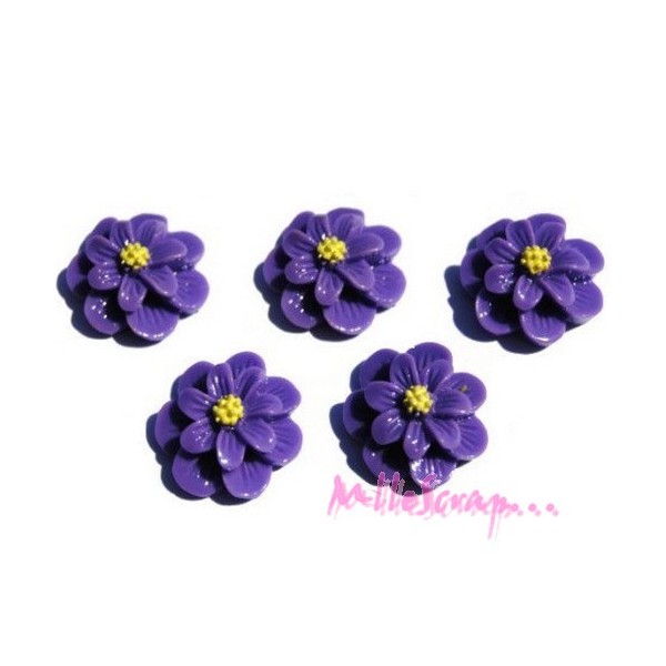 Cabochons fleurs résine violet - 5 pièces - Photo n°1