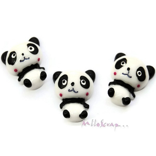Cabochons pandas résine multicolore - 3 pièces - Photo n°1