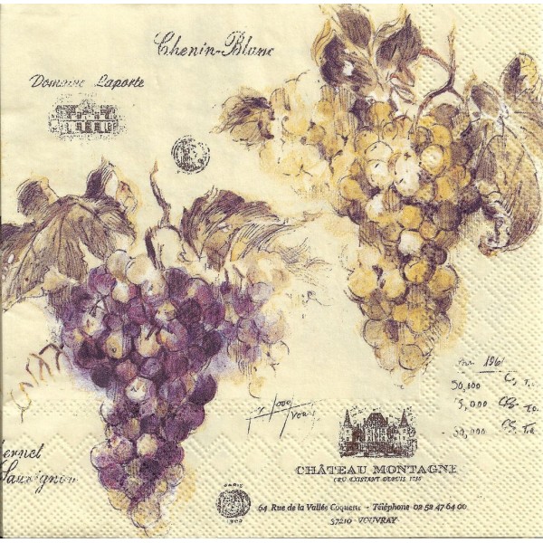 4 Serviettes en papier Vin de France Rasin Format Lunch Decoupage Decopatch  L-830900 IHR - Photo n°1