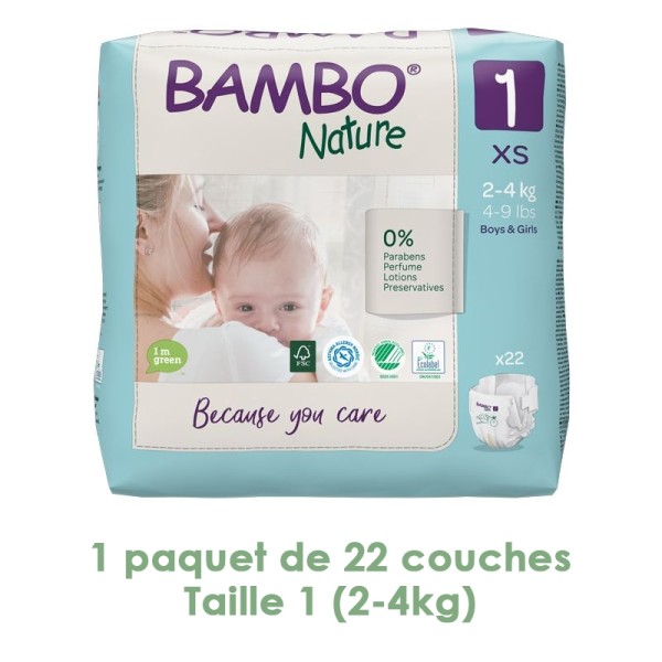 Couches Bambo Nature Newborn T1 (2-4 kg) - 1 paquet 22 - Photo n°1