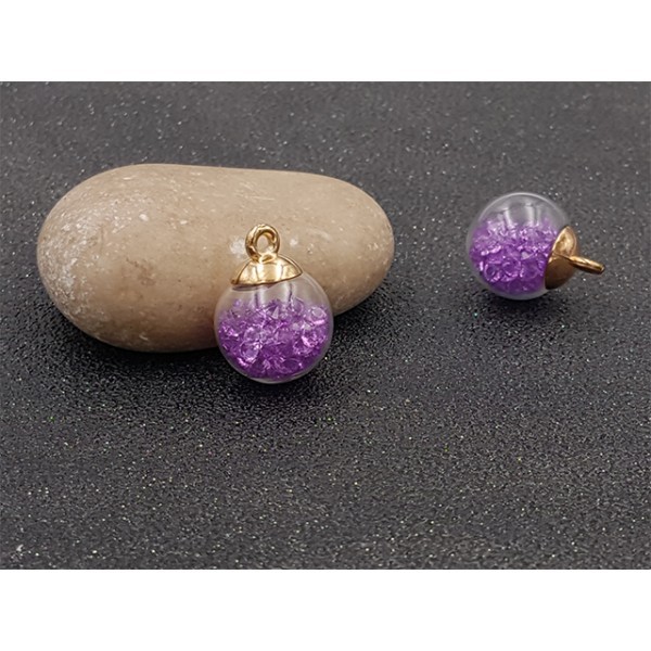 10 Mini Globes Bulles Avec Strass Violets 22x15mm - Photo n°1