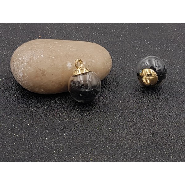 10 Mini Globes Bulles Avec Strass Noirs 22x15mm - Photo n°1