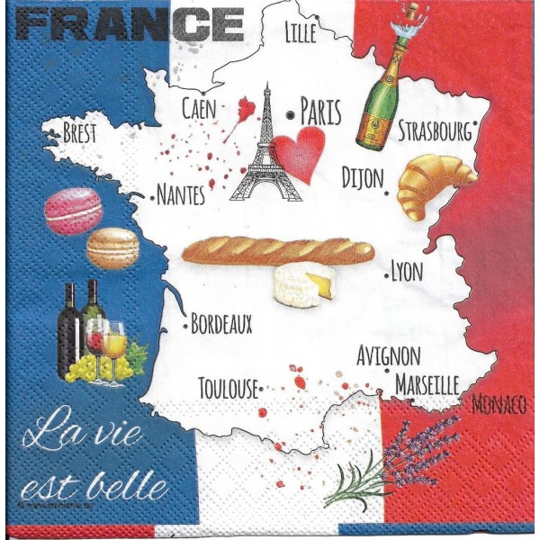 4 Serviettes en papier La vie est Belle France Format Lunch Decoupage Decopatch 13315225 Ambiente - Photo n°1