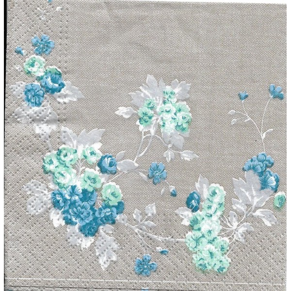 4 Serviettes en papier Jardin Fleurs bleues Format Lunch Decoupage Decopatch SDL-120104 Paw - Photo n°1