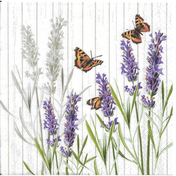 4 Serviettes en papier Lavande Papillons Format Lunch Decoupage 210223 Paper+Design - Photo n°1