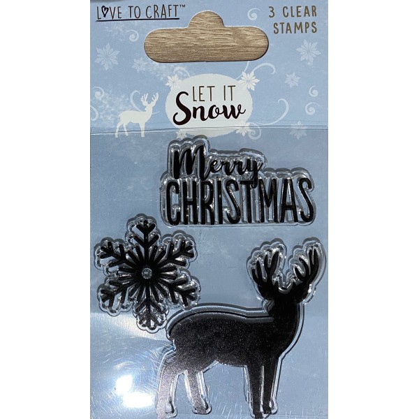 Maxi lot 3 tampons transparents cerf flocon de neige merry Christmas - Photo n°1