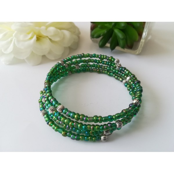 Kit bracelet 3.5 rangs perles de rocailles vertes à reflets - Photo n°2