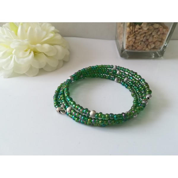 Kit bracelet 3.5 rangs perles de rocailles vertes à reflets - Photo n°3
