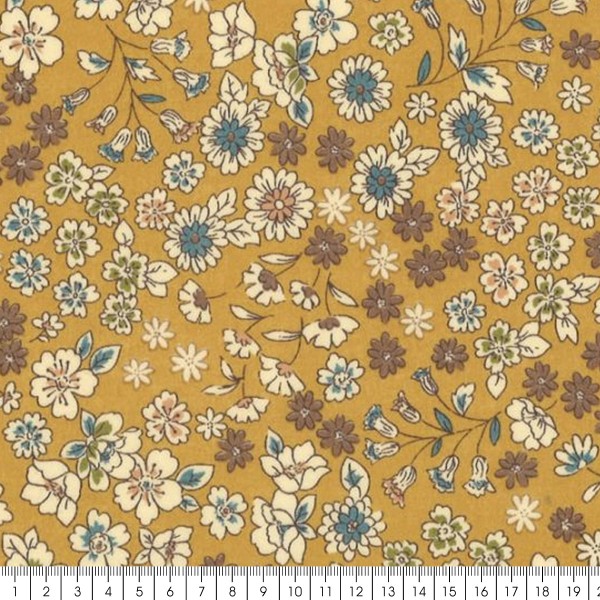 Tissu Fleuri Frou-Frou - Coton léger - Jaune Moutarde - Par 10 cm - Photo n°3