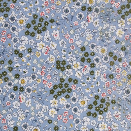 Tissu Fleuri Frou-Frou - Coton léger - Bleu Lavande - Par 10 cm