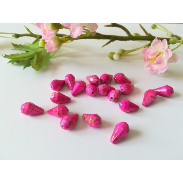 Perles acrylique goutte rose tréfilé doré x 20 - Photo n°1