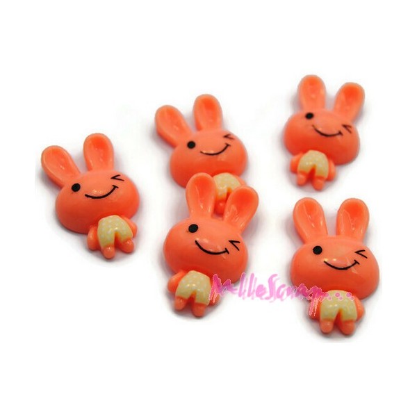 Cabochons lapins résine orange clair - 5 pièces - Photo n°1