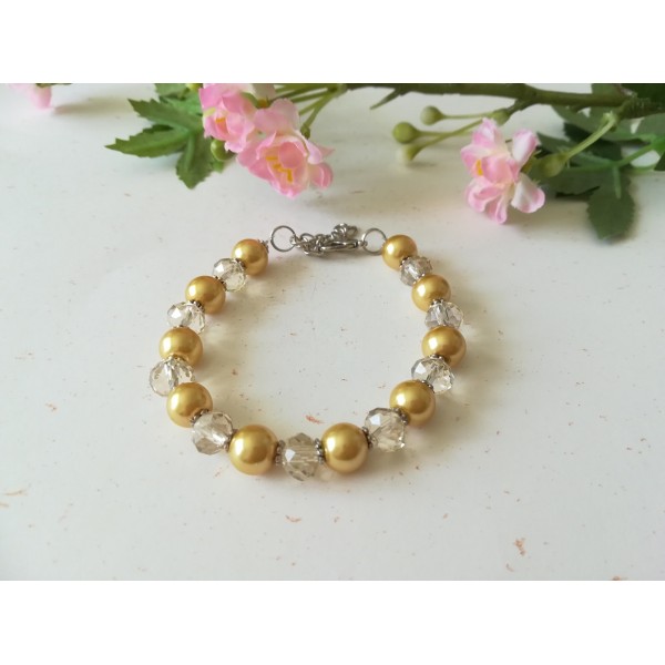 Kit bracelet perles en verre nacré ocre et à facette cristal - Photo n°1