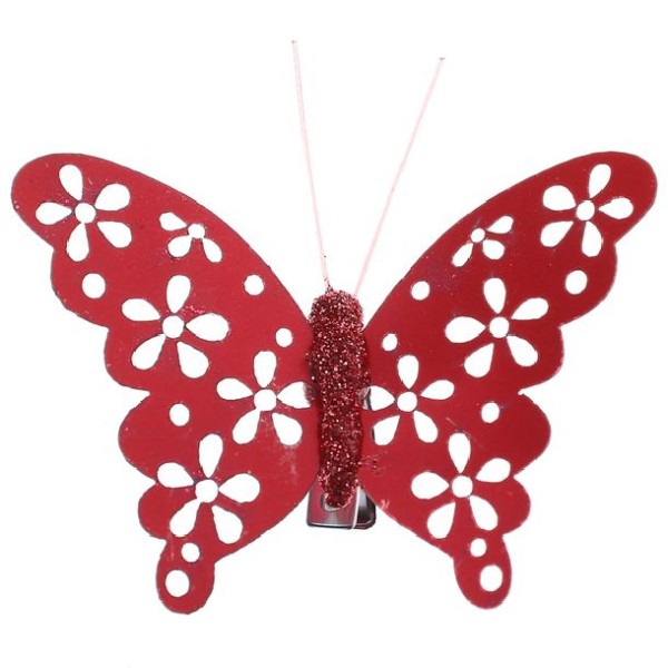 Pince papillon métallisée rouge x4 - Photo n°1