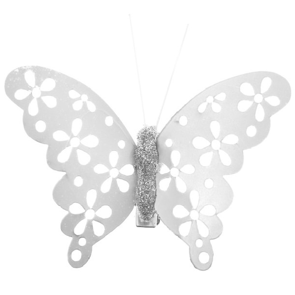 Pince papillon métallisée argent x4 - Photo n°1