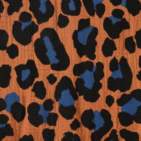 Tissu double gaze de coton Rico Design - Motif Léopard Camel - Vendu par 10 cm