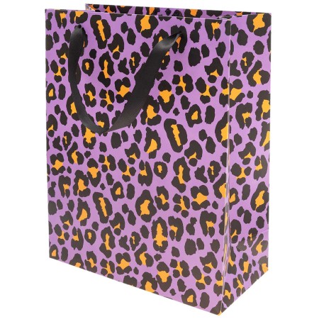 Sac cadeau en papier - Motif Léopard Violet/Orange - 32 x 26 x 12 cm - 1 pce