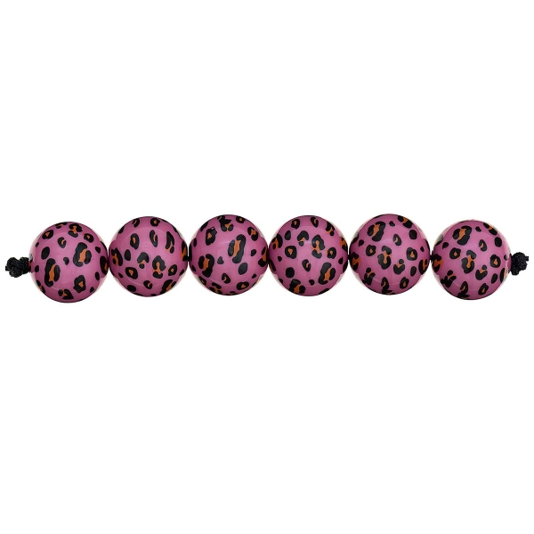 Lot de perles rondes fantaisies 16 mm - Motif Léopard Rose - 6 pcs - Photo n°2